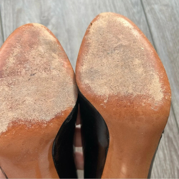 Evan Picone Black Full Leather Peep Toe Pumps Made in Spain - Picture 11 of 14